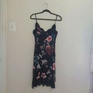 Bardot, floral print slip dress with lace detailing, size 4